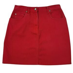 Bill Blass Jeans Red Denim Mini Skirt 90s Vintage Cotton Petite 8